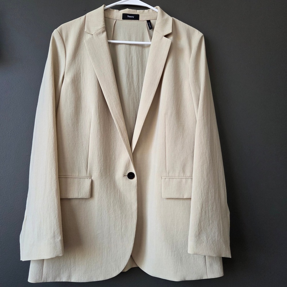 Theory Casual Blazer UB Crisp Poly Beige Single Button Women Size 6 Chic‎ Office